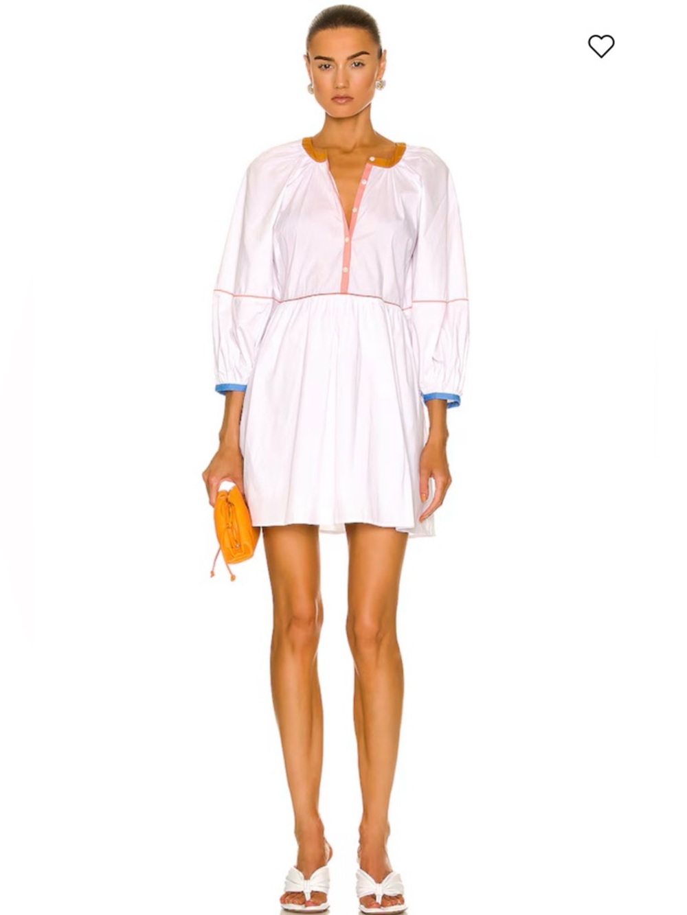 STAUD Mini Demi Dress in White Land and Sea Poplin Shirt Dress Contrast Trim XS